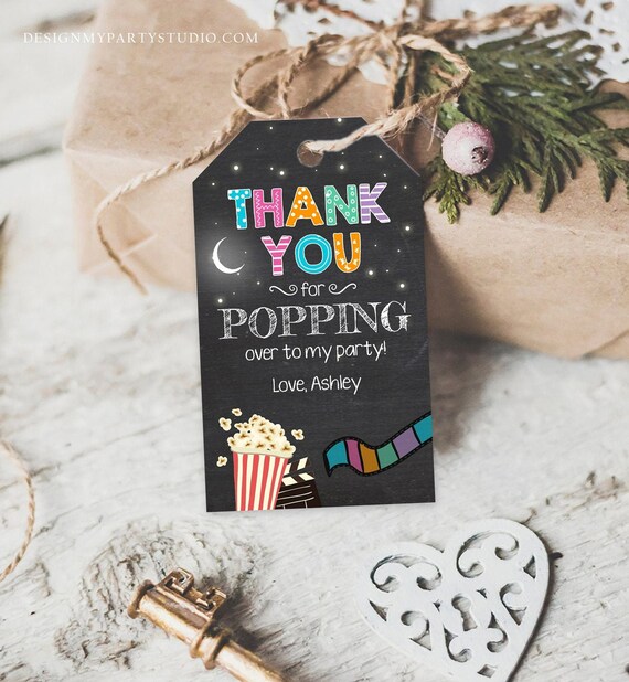Editable Movie Night favor Tags Thank you Gift Tags Cinema Movie Under The Stars Popcorn Backyard Movie Party Template Corjl PRINTABLE 0042 Il_570xn