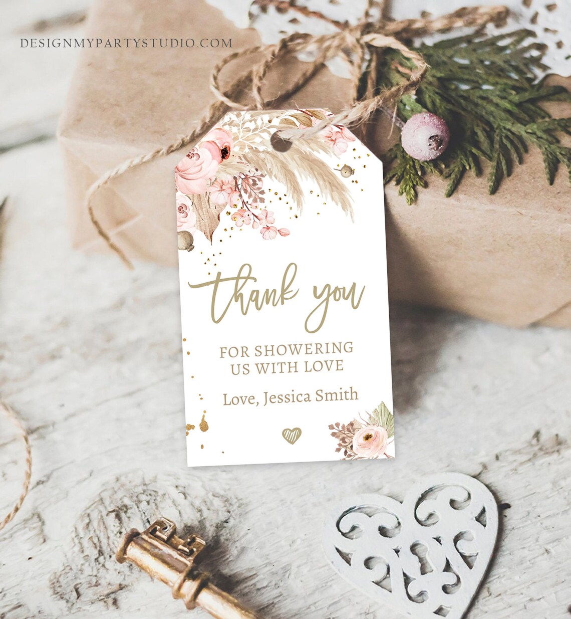 Editable Pampas Grass Favor Tag Baby Shower Thank You Tags Boho ...