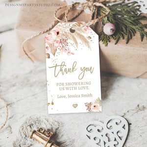 Editable Pampas Grass Favor Tag Baby Shower Thank You Tags Boho ...
