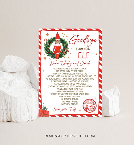 Editable Elf Goodbye Letter Girl Departure Letter Christmas Goodbye ...