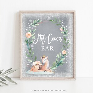 Hot Cocoa Bar Sign Deer Winter Onederland First Birthday Chocolate Bar Wonderland Girl Pink Gold Table Hot Drinks Download PRINTABLE 0265