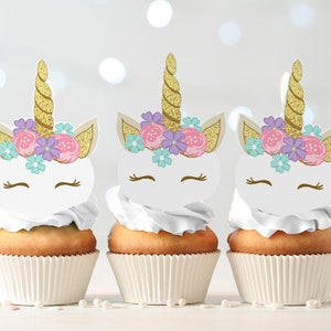 Unicorn Cupcake Toppers Unicorn Birthday Party Decoration Magical Unicorn Party Girl Pink and Gold Instant Download Digital PRINTABLE 0041