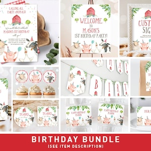 Farm Animals Birthday Invitation Bundle Boy Farm Barnyard Party Party Animals Farm Birthday Party Pack First Printable Corjl Template 0155