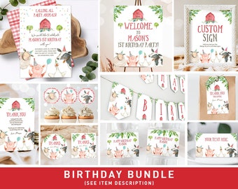 Boerderijdieren verjaardagsuitnodiging bundel jongen boerderij boerenerf feestbeesten boerderij verjaardagsfeestje eerste afdrukbare corjl-sjabloon 0155