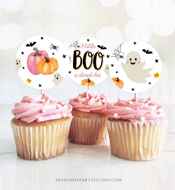 Little Boo Baby Shower Cupcake Toppers Favor Tags Halloween Baby Shower