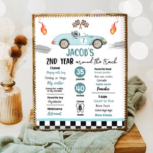 Editable Racing Birthday Milestone Sign Growing up Two Fast Boy 2nd ...