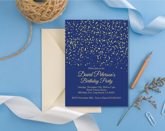 blue gold invitation etsy blue birthday invitations