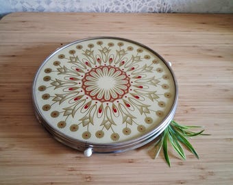 Soporte para pasteles vintage - borde de vidrio/metal - giratorio - década de 1950