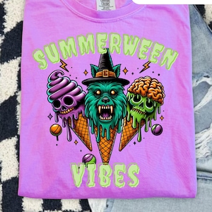 Summerween Vibes Comfort Colors Shirt: Spooky Ice Cream Skull Tee