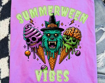 Summerween Vibes Comfort Colors Shirt: Spooky Ice Cream Skull Tee