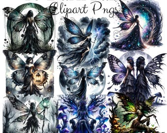 Dark Fairies Watercolor Clipart Bundle: Gothic Fairytale PNG (Digital Download)