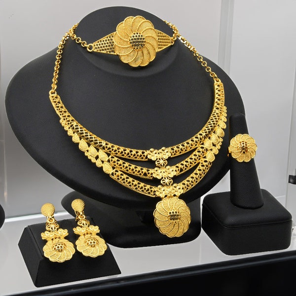 Nigeria wedding Jewelry set,Bridal necklace set,24K gold Prom Jewelry set