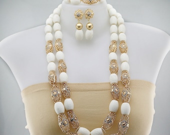 African bridal coral beads - luxury coral beads necklace set in white color for wedding statement gifts