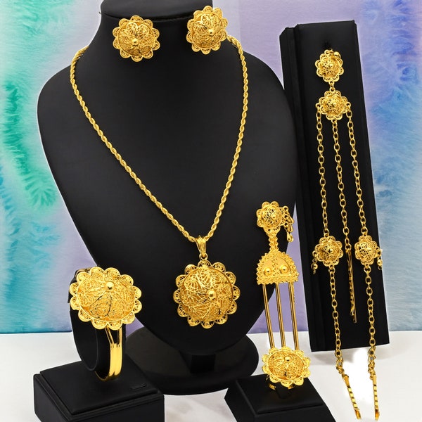 Extravagant 6 PCS African Jewelry Dubai Gold Earrings Set - Perfect for Wedding Parties
