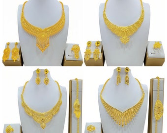 Elegante conjunto de joyas de oro de Dubai: eleve su conjunto de boda africano