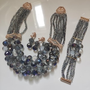 Luxury glass bead necklace set, glass jewelry set, Prom jewely set