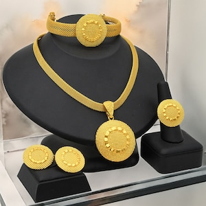 Dubai Gold jewelry set, Nigeria wedding jewelry set,Bridal jewelry set 4pcs