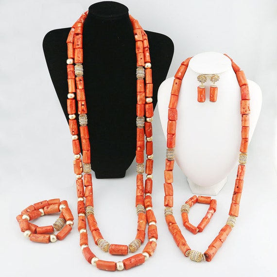 African coral bead jewelry set discount