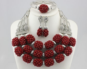 Fashionable African Beads Jewelry Set handmade Nigerian Wedding African Bridal Jewelry Set