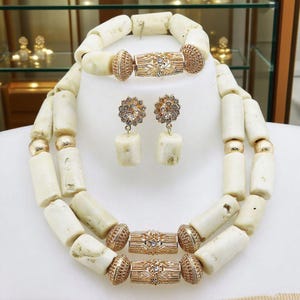 Traditional Nigerian Wedding Jewelry Set in Natural White Coral Beads for Bridal