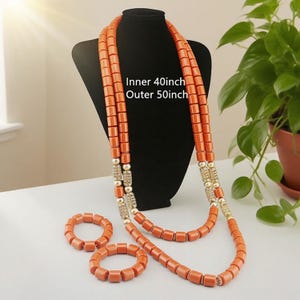 Luxury Nigeria wedding beads, Nigeria wedding necklace, 2 Row African wedding jewelry set