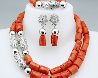 Coral Beads, African Bridal Traditional Wedding Necklace Set, Nigerian Wedding Beads