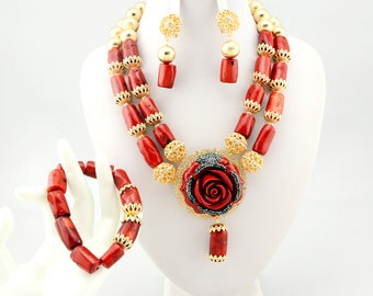 African women wedding jewerly,African coral bead necklace for party using