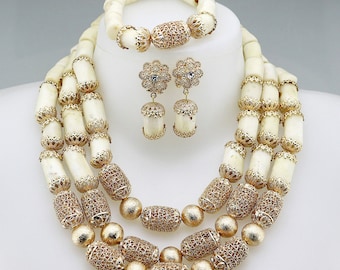 Traditional African Coral Bead Necklace Set for wedding statement party