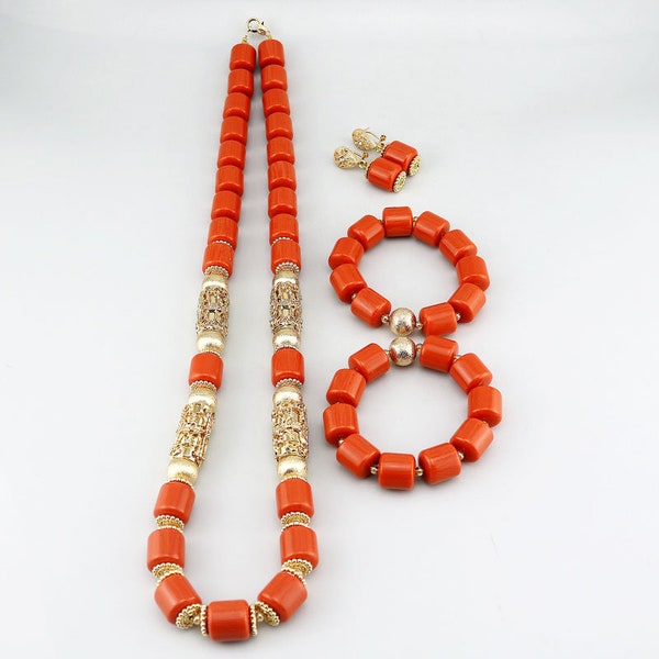 Nigeria Wedding Necklace, Long Wedding Necklace Jewelry Set, African Fashion Jewelry Set