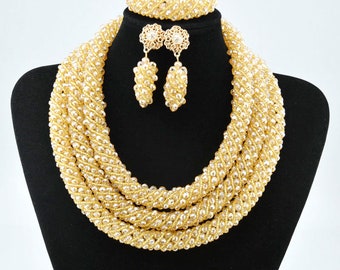 Handmade Crystal Jewelry Beaded Set | Nigerian Wedding Jewelry Set for African Weddings