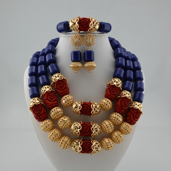 Classic Nigerian Wedding Bride Jewelry African Beads Jewelry Set