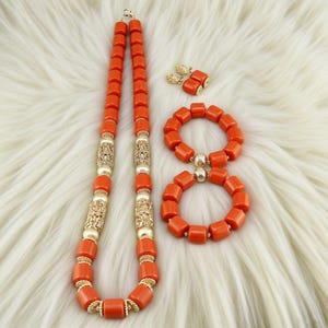 Nigeria Wedding Necklace, Long Wedding Necklace Jewelry Set, African Fashion Jewelry Set