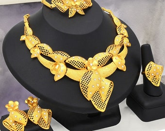 Parure de bijoux de mariage tendance au Nigeria, parure de bijoux en or de Dubaï 24 carats, parure de bijoux de bal de promo