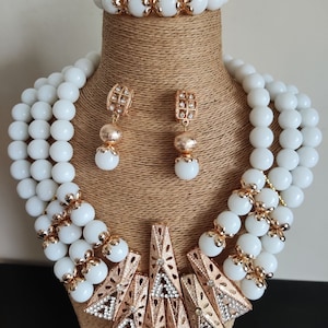 Bride Necklace Jewelry Accessories - Bead African Wedding Necklace with Nigerian Bridal Necklace Set