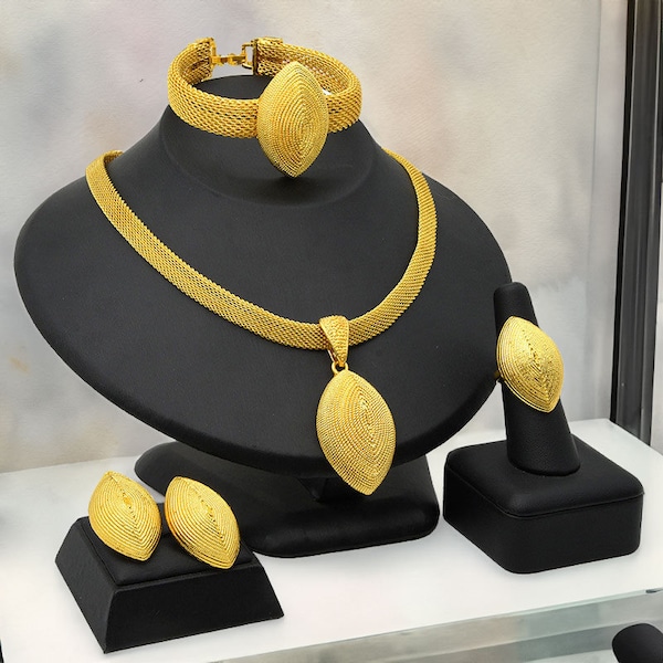 African Jewelry Dubai Gold Necklace Set - Perfect for Wedding Parties