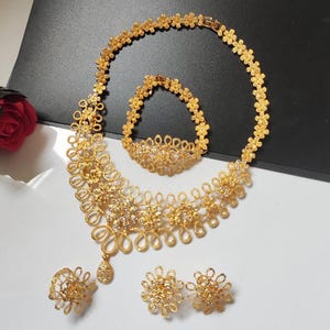 Gold color jewelry set, Fashion wedding jewelry set, Prom jewelry set