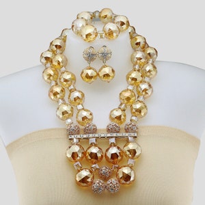 Fashion Wedding Jewelry Set - Crystal Necklace Set and Bridal Jewelry Set in Gold Color