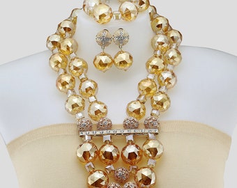 Fashion Wedding Jewelry Set - Crystal Necklace Set and Bridal Jewelry Set in Gold Color