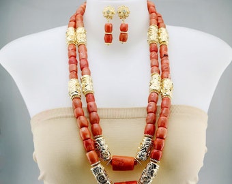 quality African coral beaded necklace jewelry set for wedding statement gifts