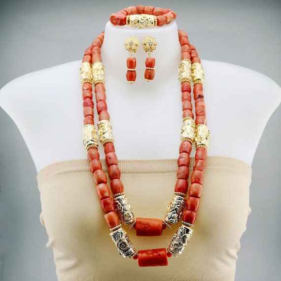 Buy Coral Beads Necklace Glass Sets, iyun, Women Coral Beads Wedding,  Engagement, Traditional Beads, Nigeria Coral Beads, African Coral Bead  Online in India - Etsy