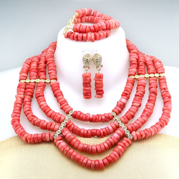 African Fashion Jewelry Set Coral Bead Necklace Set bridal Jewelry Set Etsy UK