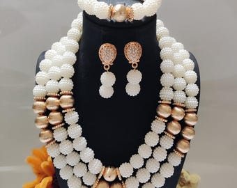 5-Row African Bead Jewelry Set – Necklace, Bracelet, Earrings For Wedding & Festive Occasions - View #5