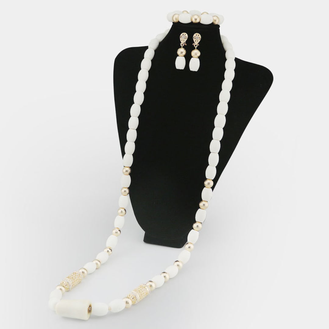 Traditional White Coral Bead Necklace Set 50 Long - Etsy