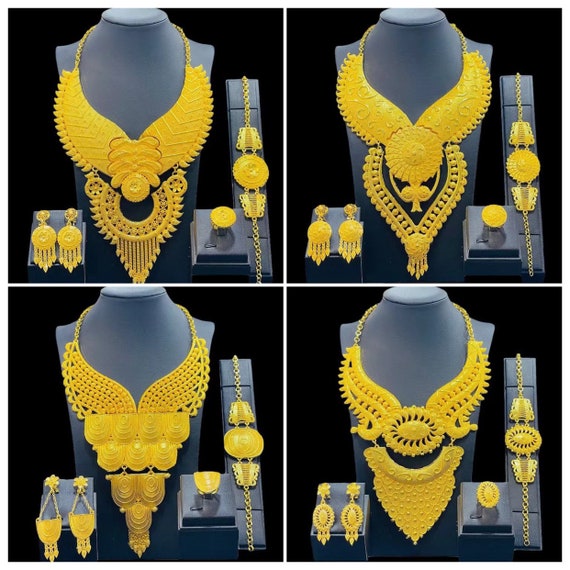 Long time | Gold bridal necklace, Big necklace set, Diamond bracelet design