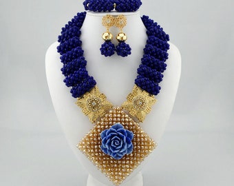 Nigerian Wedding African Beads Jewelry Set, Yellow African Custom Jewelry Sets