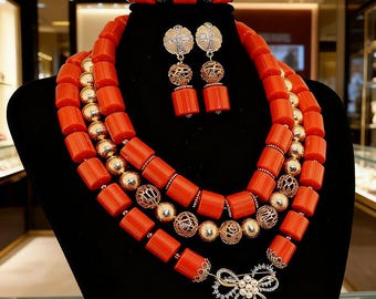 Handmade Resin Jewelry Set: Bridal 3-Row Necklace, Bracelet & Earrings