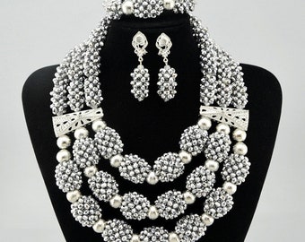 Quality African Wedding Necklace Set - Crystal Bead Jewelry Set for Women