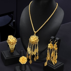Luxus Dubai Gold Halskette Schmuck Set - Afrikanische Hochzeit Halskette Schmuck Set in 4 Stück