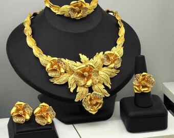 Statement African Wedding Party Jewelry Set - Dubai Gold for Women