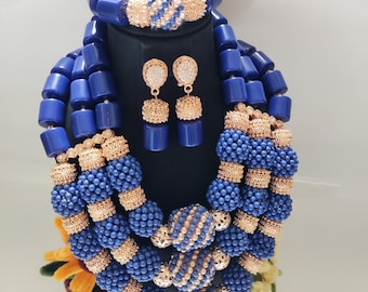 Aczuv 8-Line Crystal Bead Jewelry Set – Nigerian Wedding African Bridal Necklace, Earrings & Bracelet